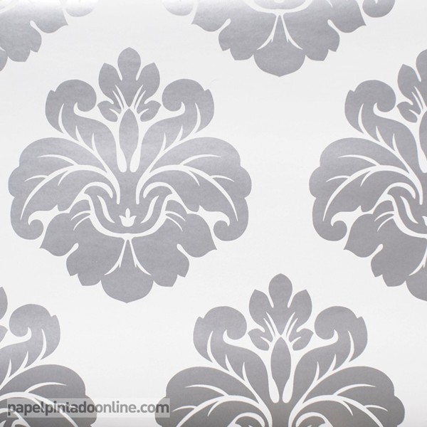 Papel de parede Medalhão em branco e prata ref. 11500