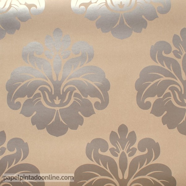 Papel de parede Medalhão em bege e prata ref. 11501