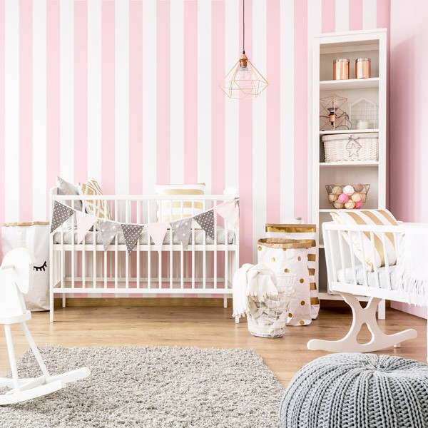 Papel de parede Riscas Brancas e Rosa Ref 904