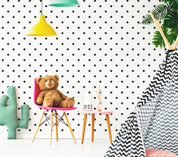 Papel de parede de bolas branco e preto