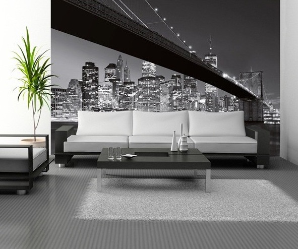 Parede decorada com fotomural ponte do Brooklyn