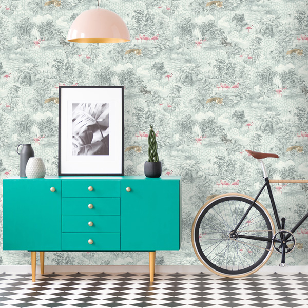 papel de parede kaleidoscope folhagem e geométrico