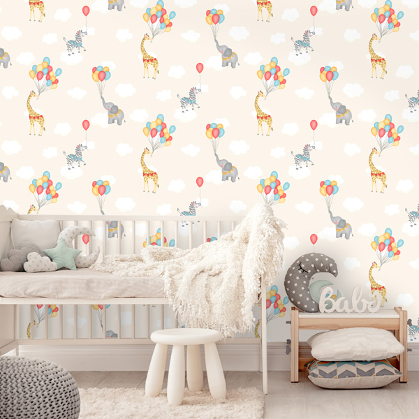 Papel de parede Over the rainbow girafas e balões