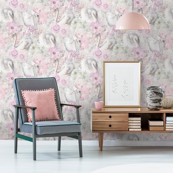 Papel de parede Ave Cisne branco e rosa