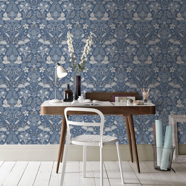 pape de parede pássaros e flores estilo medalhão