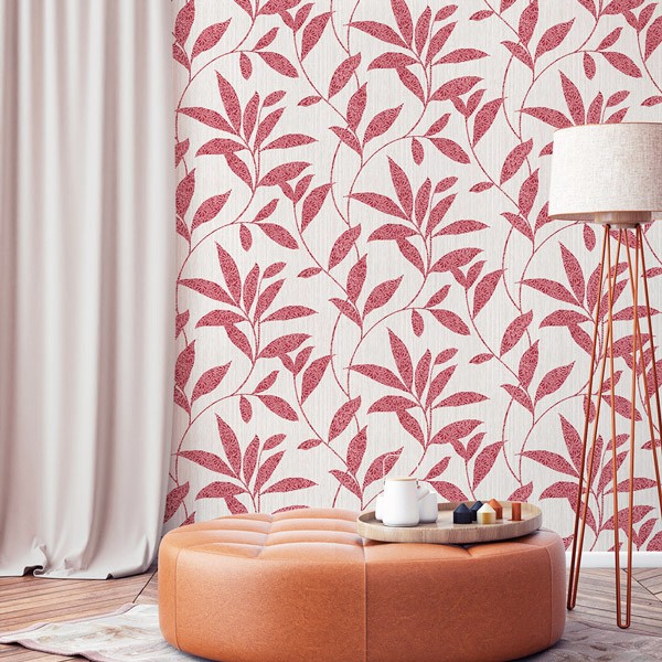 papel de parede folhas tons vermelhos