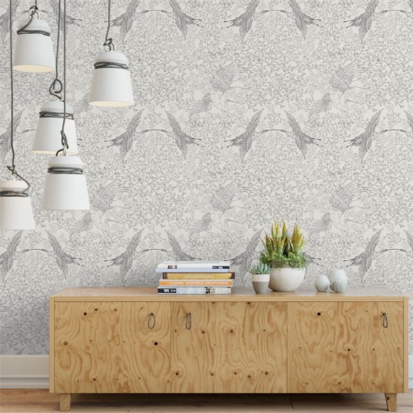 papel de parede garças estilo oriental