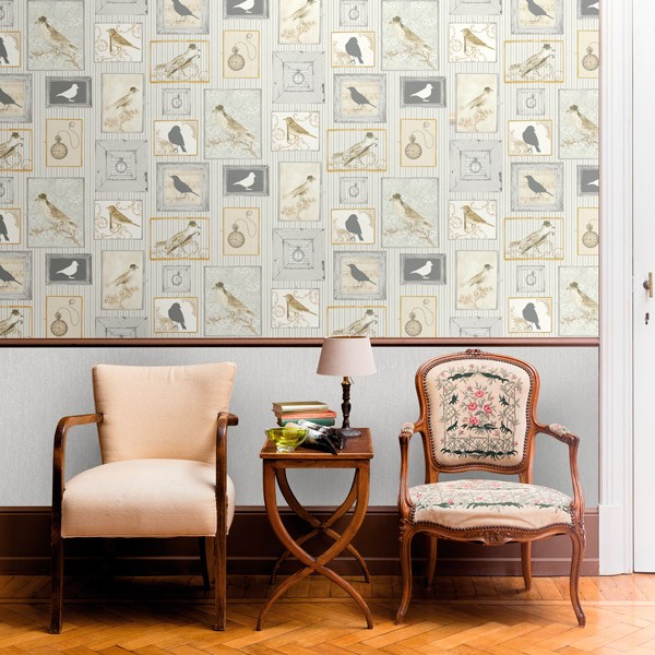 papel de parede pássaros em moldura
