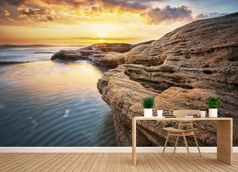 painel por do sol montanha e mar