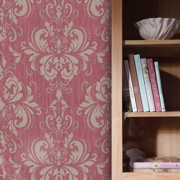 papel de parede ornamental vermelho e beige