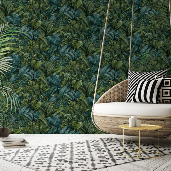 papel de parede folhas tropicais verdes