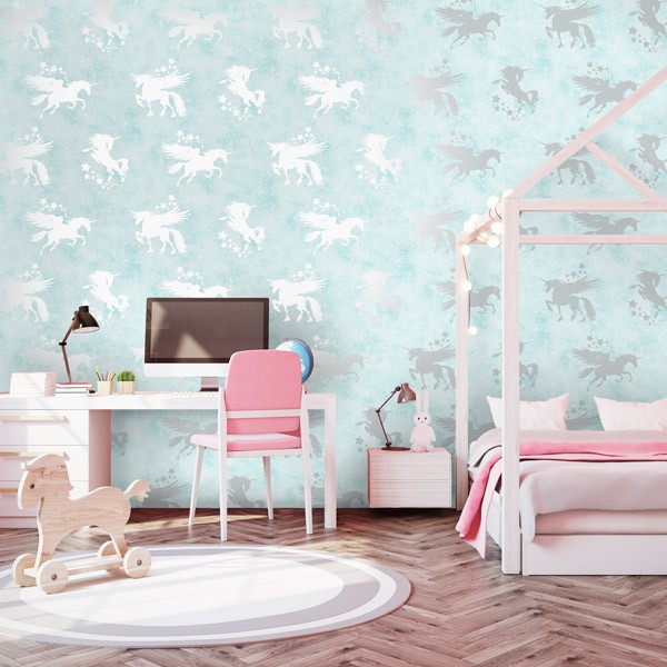 papel de parede unicórnio prateados