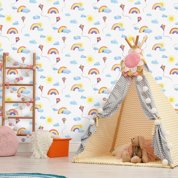 papel de parede infantil arco íris