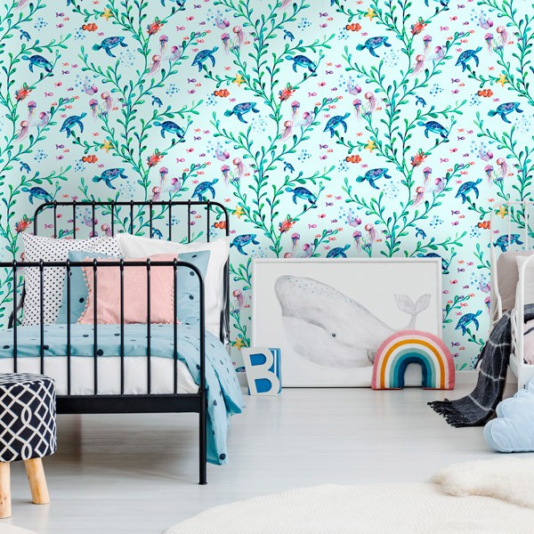 Papel de parede infantil fundo do mar