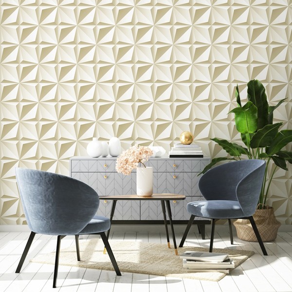 papel de parede efeito visual 3d dourado claro