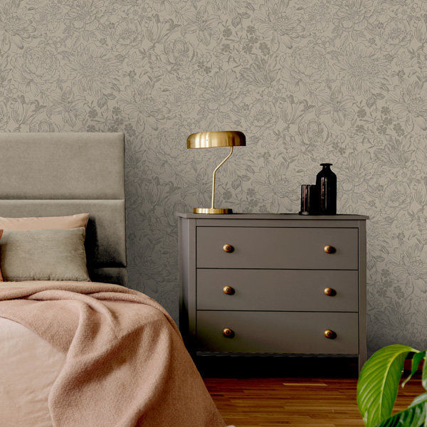 papel de parede bakau flores com metalizado