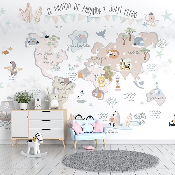 mural decorativo infantil mapa mundi vinilart