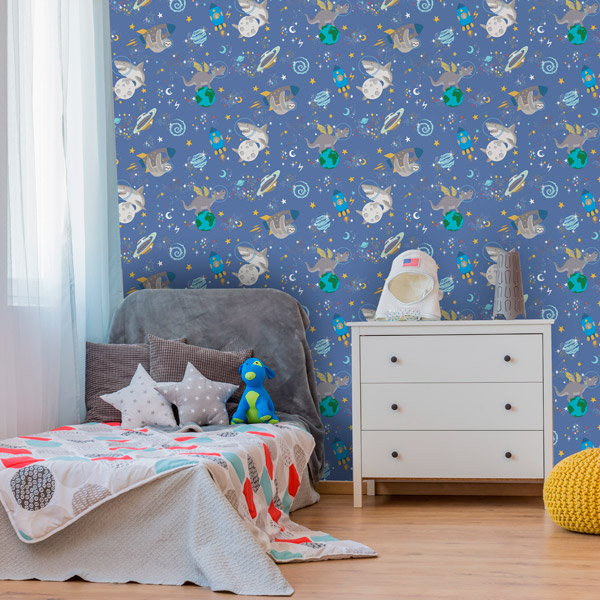papel de parede infantil animais no espaço