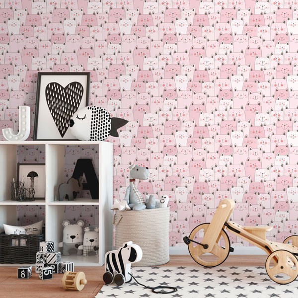 papel de parede infantil desenho de gatos 