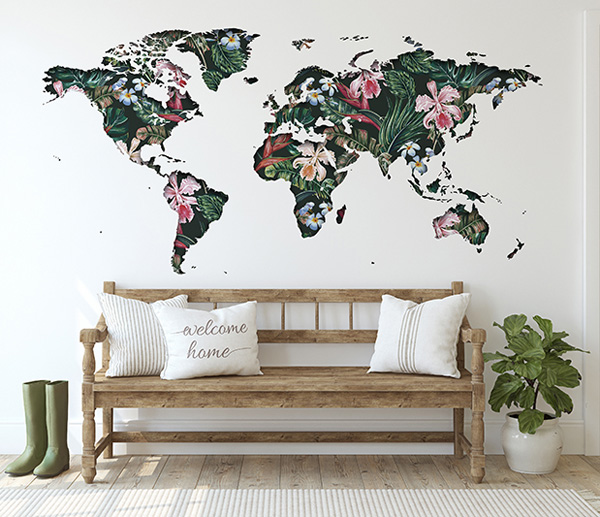 Vinil para parede mapa mundo com natureza