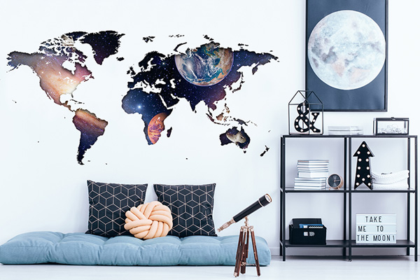 Vinil para parede mapa mundo espacial