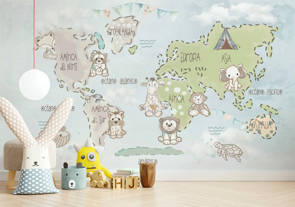 mural infantil mapa mundo personalizável