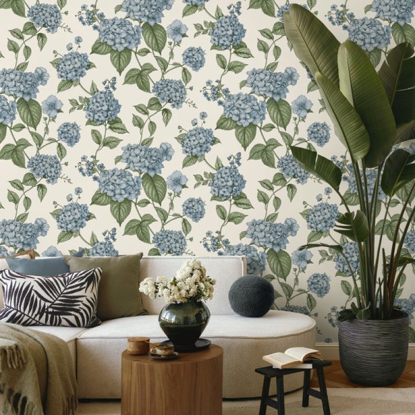 Papel de parede non woven Hortensia azul